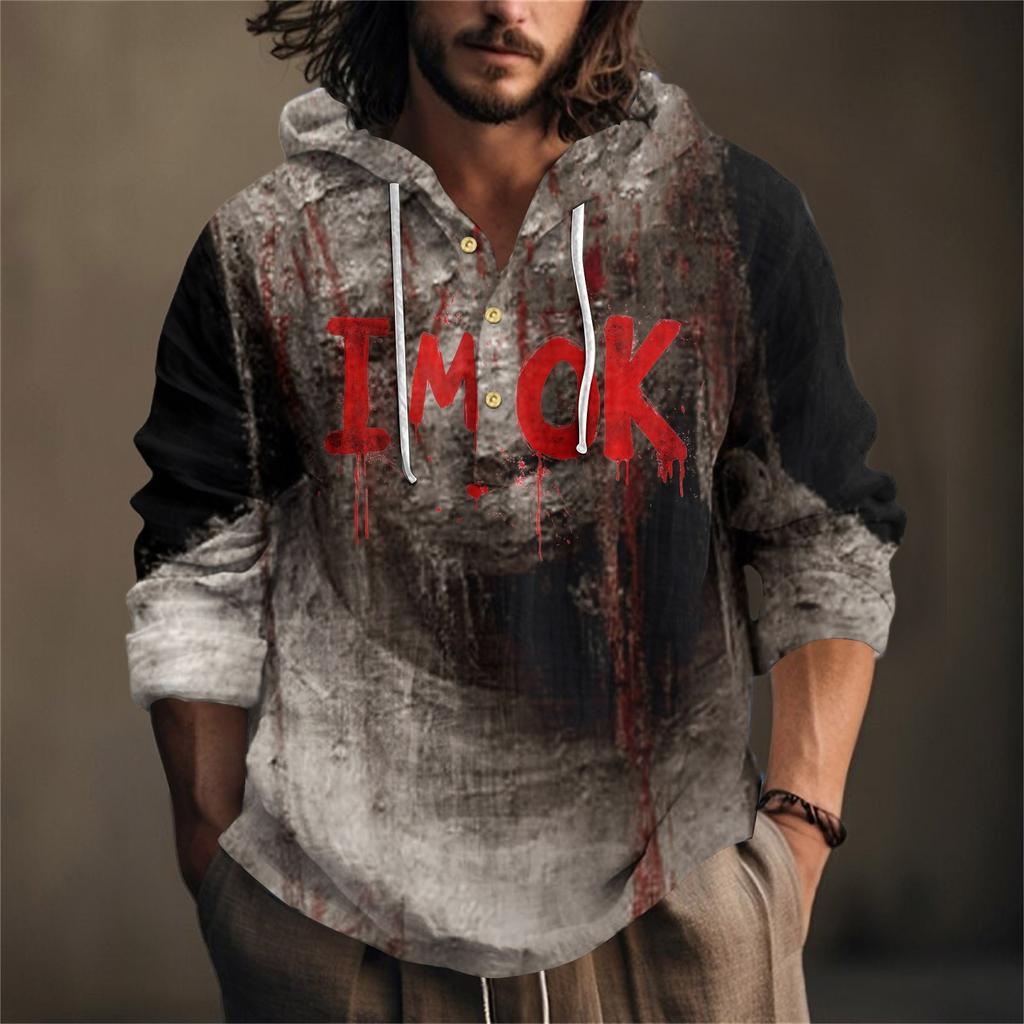 Halloween Printed Men's Shirt, Hooded Long-sleeved Hooded Spring And Summer Casual Daily Wear