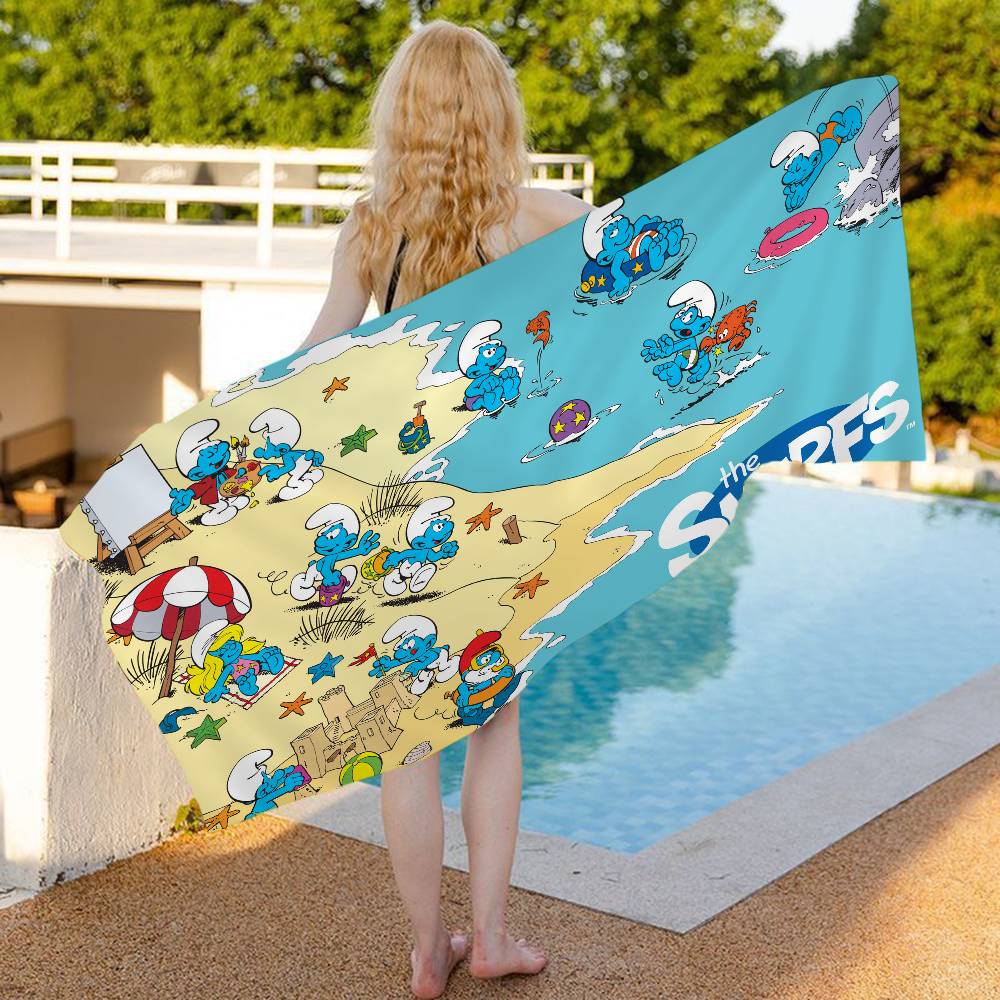 Cartoon Cute S-Smurfs Anime Beach Swimming Towel Soft Absorbent Washcloth Children's Gifts for Kids Travel Camping Gym