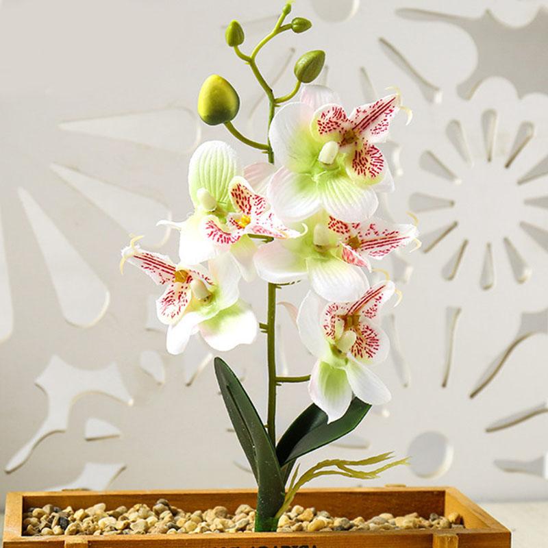 

Real Touch Mini Small Orchid Artificial Flower Branch Fake Potted Plants Wedding Props Party Home Christmas Decor Table Display