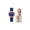 Women's Leather Watch Gold Round Dial Rhinestone Decoration Easy-to-Read Face Leather Strap