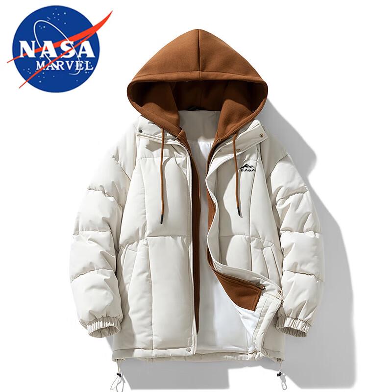 

NASA MARVEL Men s Winter Faux Two-Piece Hooded Padded Jacket L