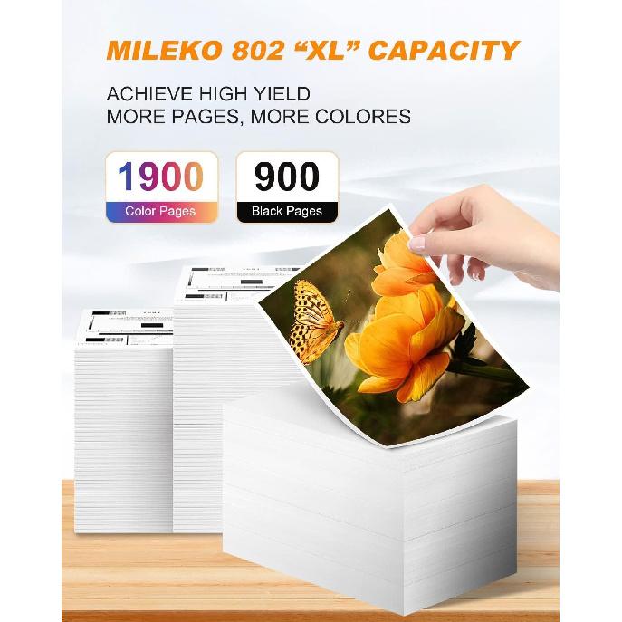 MILEKO 802XL Remanufactured Ink Cartridge Replacement for Epson 802 XL T802 T802XL Combo Pack (Black, Cyan, Magenta and Yellow, 4-Pack) for Epson