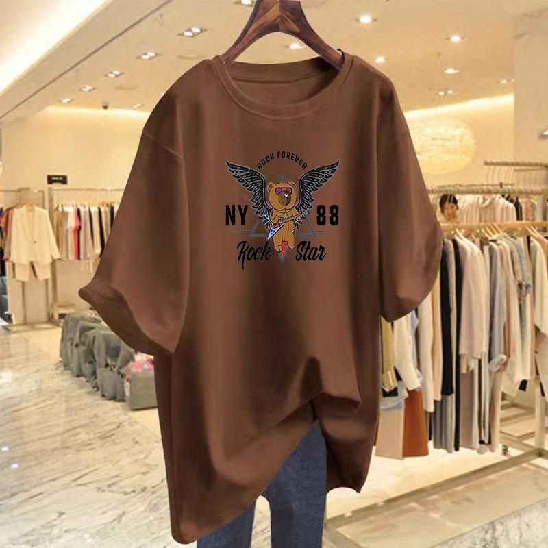 

Large size casual printing cotton T-shirt women s summer new loose white short-sleeved top XXXL