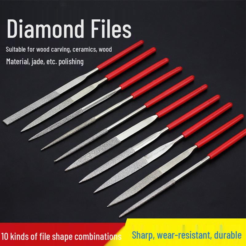 

Набор гальванических алмазных надфилей: Плоский, Квадратный, Треугольный, Полукруглый, Размер 3*140 5*180mm triangular file #3, red handle