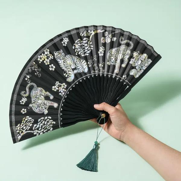 Korean Traditional Bamboo Folding Fan Korean alphabet (Hangeul), Sipjangsaeng & Hojakdo (7 Options)