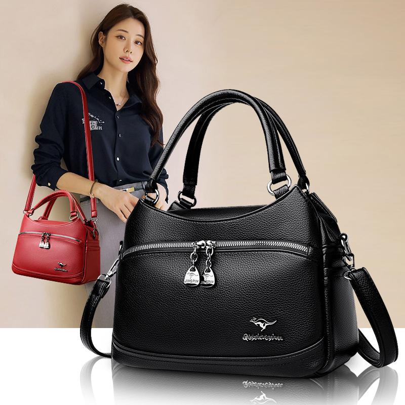 Middle-aged mother-in-law and women's bag 2025 new women's soft leather mother bag temperament broadband shoulder casual versatile messenger bag