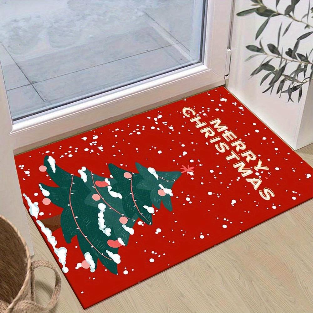 1pc Christmas Themed Rug, Christmas Tree Print, Bedside Carpet, Non slip Laundry Room Mat, Machine Washable Water Absorbing Entrance Door Ma