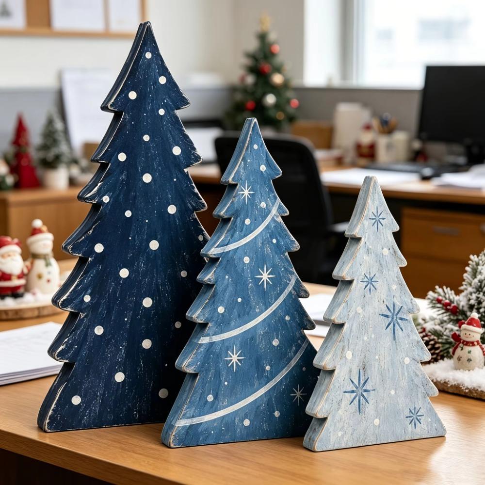 3/4/5pcs 2D Flat Wooden Christmas Tree Ornaments Tabletop Xmas Tree  Family Gathering