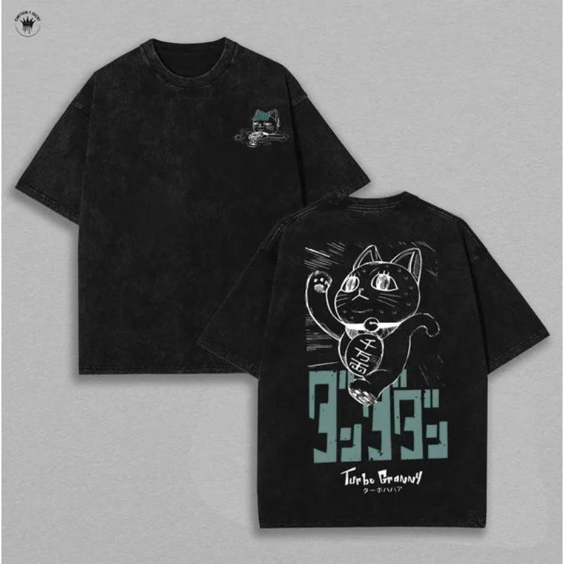Turbo Granny Print T-shirt Anime Dandadan Clothing Men Women Cotton Tshirts Retro Washed T Shirt Harajuku Male Oversized Tops