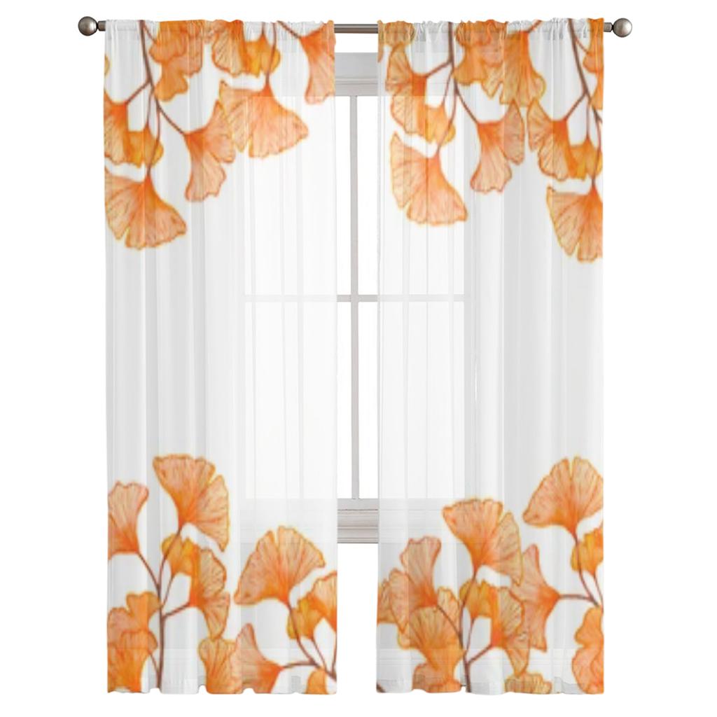 Leaves Of Ginkgo Sheer Window Curtains For Living Room Bedroom Modern Voile Tulle Curtains Fabric Drapes For Kitchen