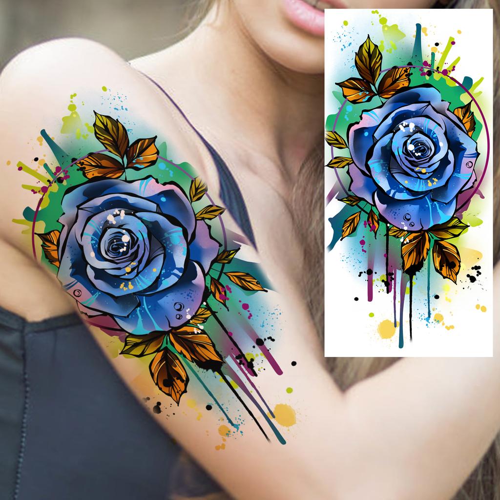 1 Sheet Butterfly Watercolor Flower Tiger Temporary Tattoos For Women Men Adults Fake Phoenix Parrot Lotus Tattoo Sticker Sleeve