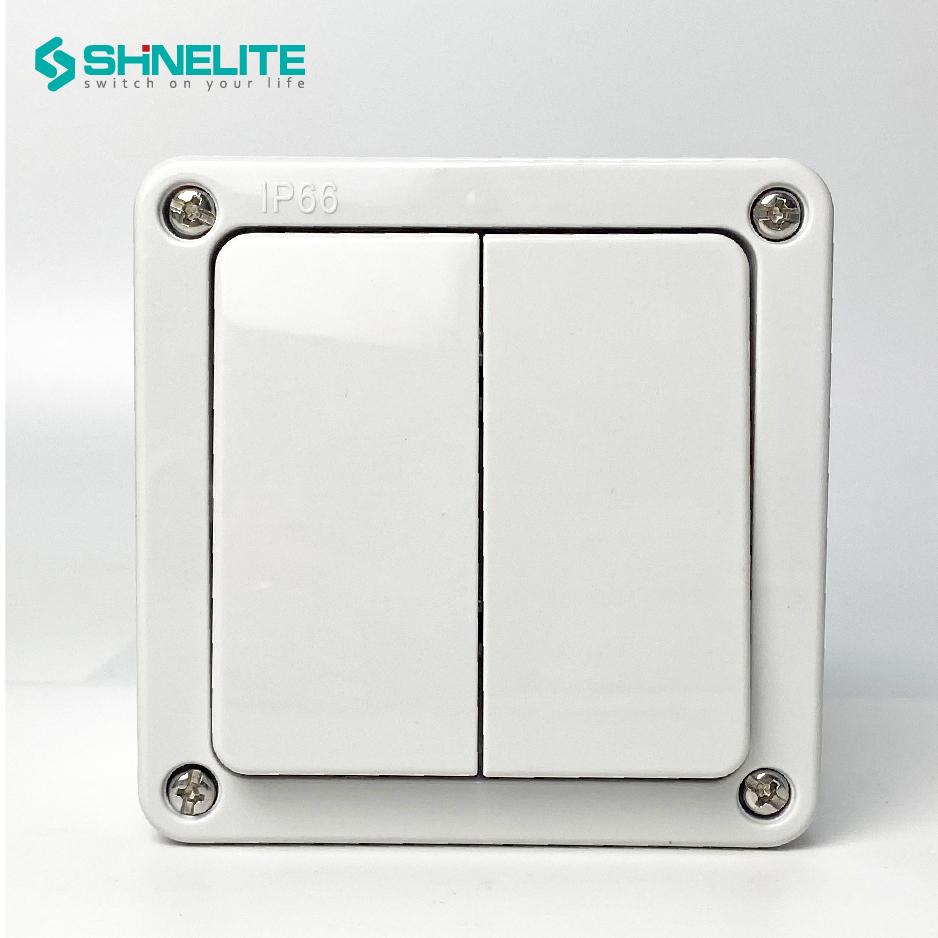 Shinelite 2 Gang IP66 Waterproof Electrical Switch Uk Wall Switch for IP66 Waterproof Outside