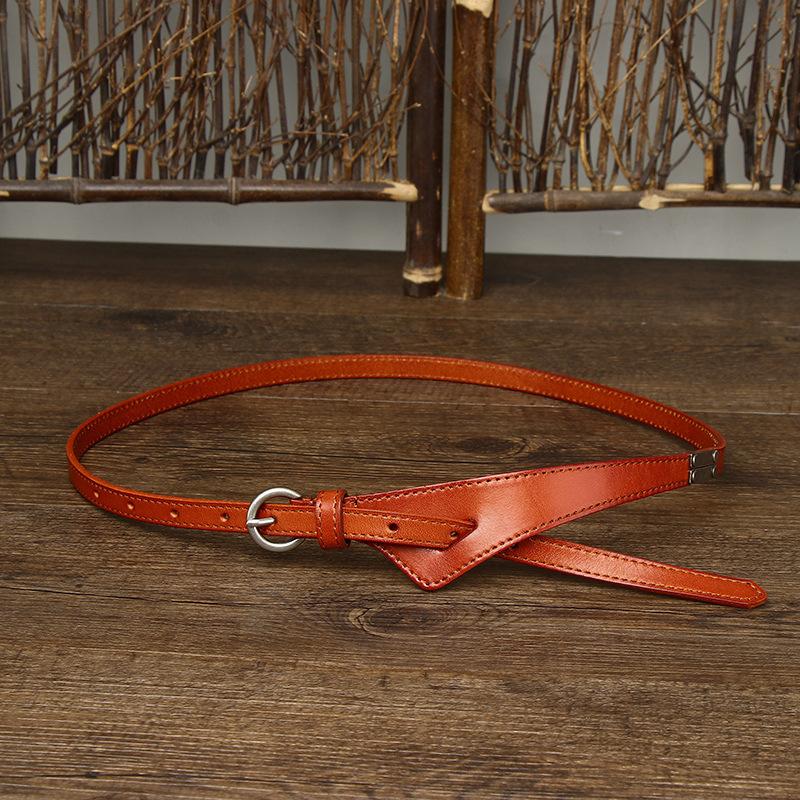 Trendy And Versatile Women'S Thin Belt, Genuine Leather Fashion Decorative Belt With Dress, Top, Waist Pure Cowhide