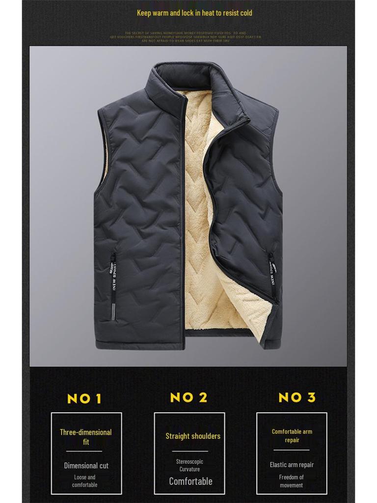 Men's Autumn Winter Stand Collar Warm Cotton Vest: Sleeveless, Plus Size, Casual Jacket