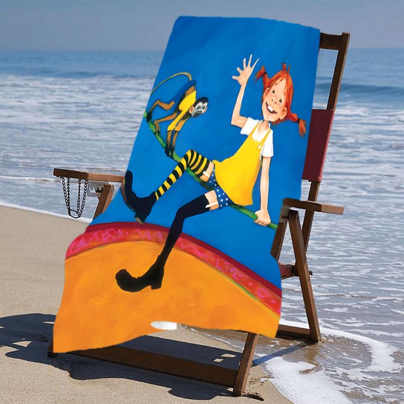 Serviette de plage à motifs Pippi Longstocking - douce, absorbante, séchage rapide, lavable en machine - parfaite pour la natation, le camping, la plage