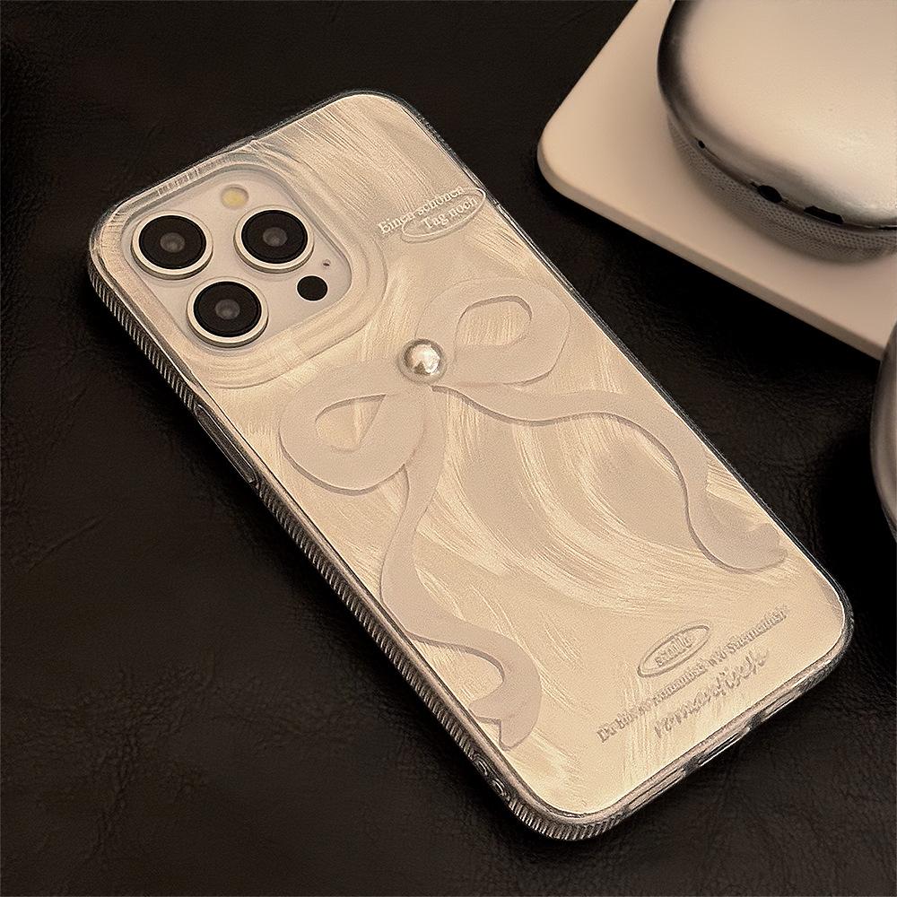 Laser Milky White Pearl Butterfly Phone Case for Apple17promax Applicable iphone16Anti-Fall12Feather Yarn14Hard