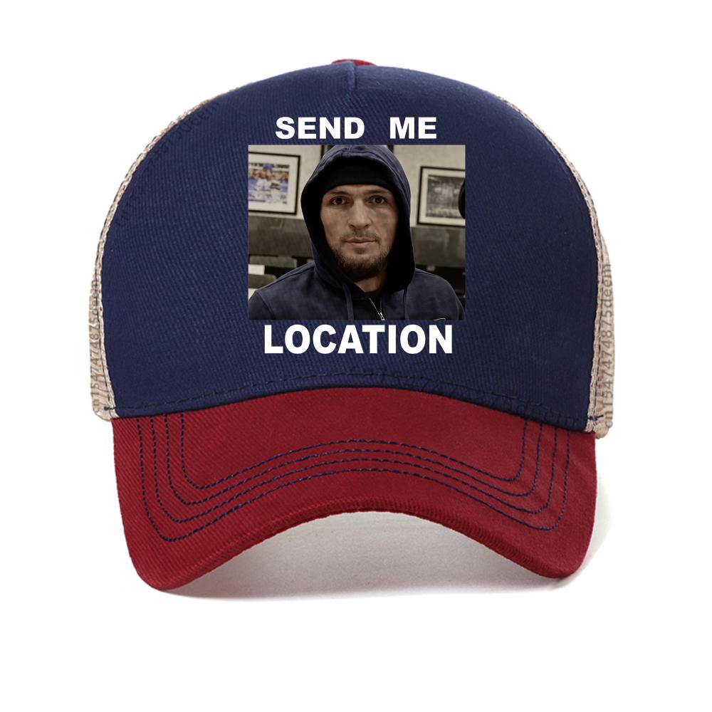 

Khabib Nurmagomedov Send Me Location baseball cap men women Casual Streetwear Fashion sun hat adjustable mesh Trucker Caps Adjustable красный