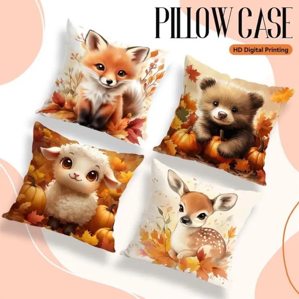 Autumn Animals Pillow Cover Double Sided 2Dprint Soft Polyester Cushion Case Living Room Bedroom Sofa Couch Fall Decor Cozy Gift