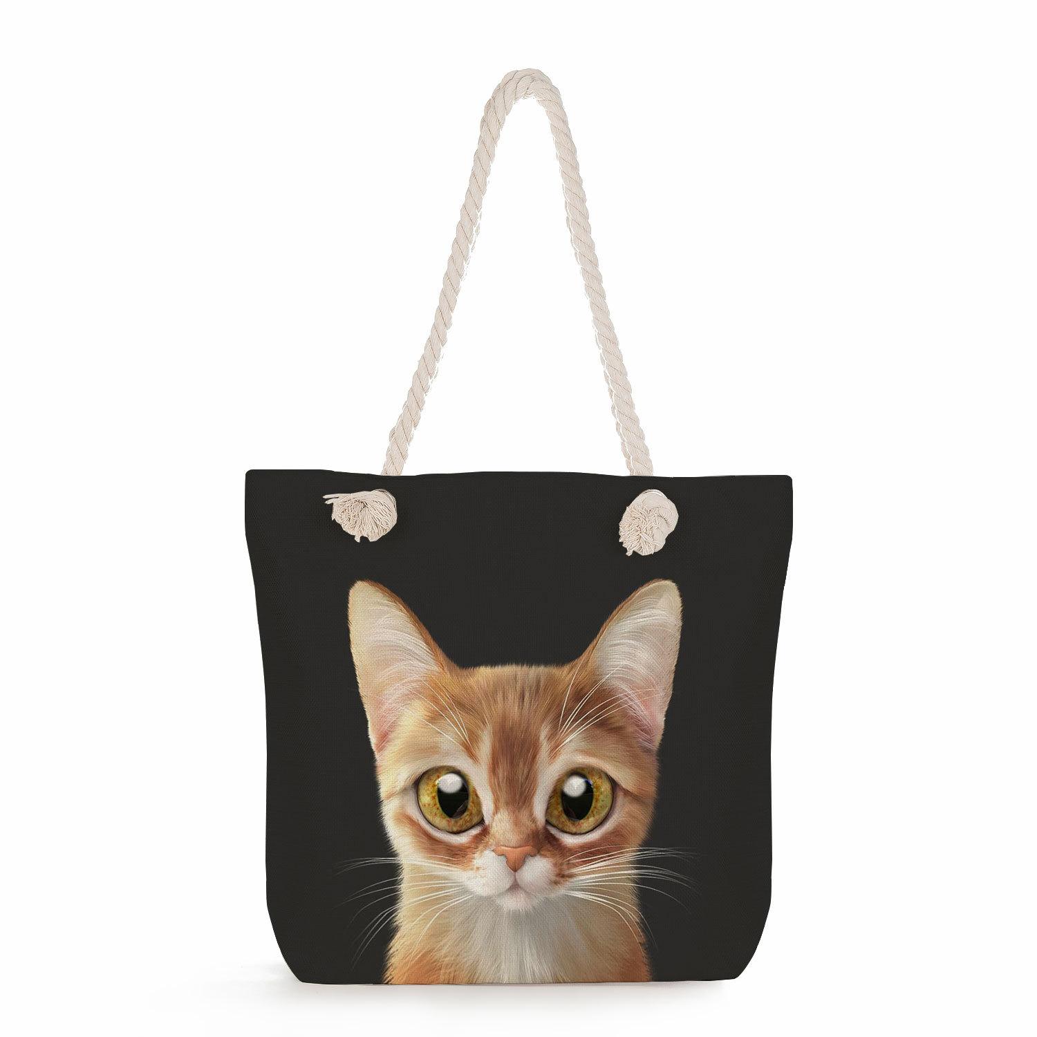 

Multifunctional Cute cat Printed Thick Rope Shoulder Beach Bag Casual large capacity handbag 7608