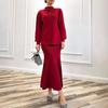 European & American Style Women's Fall 2025 Knitted Round Neck Sweater with Slim Fishtail Skirt