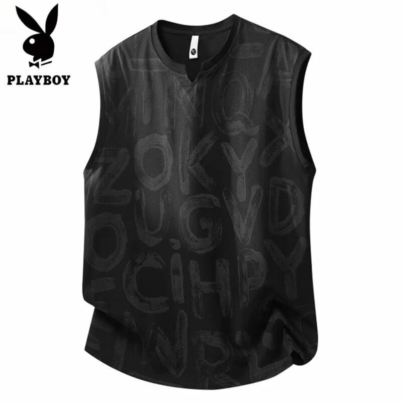 PLAYBOY Men s Printed Ice Silk V-Neck Tank Top 3XL