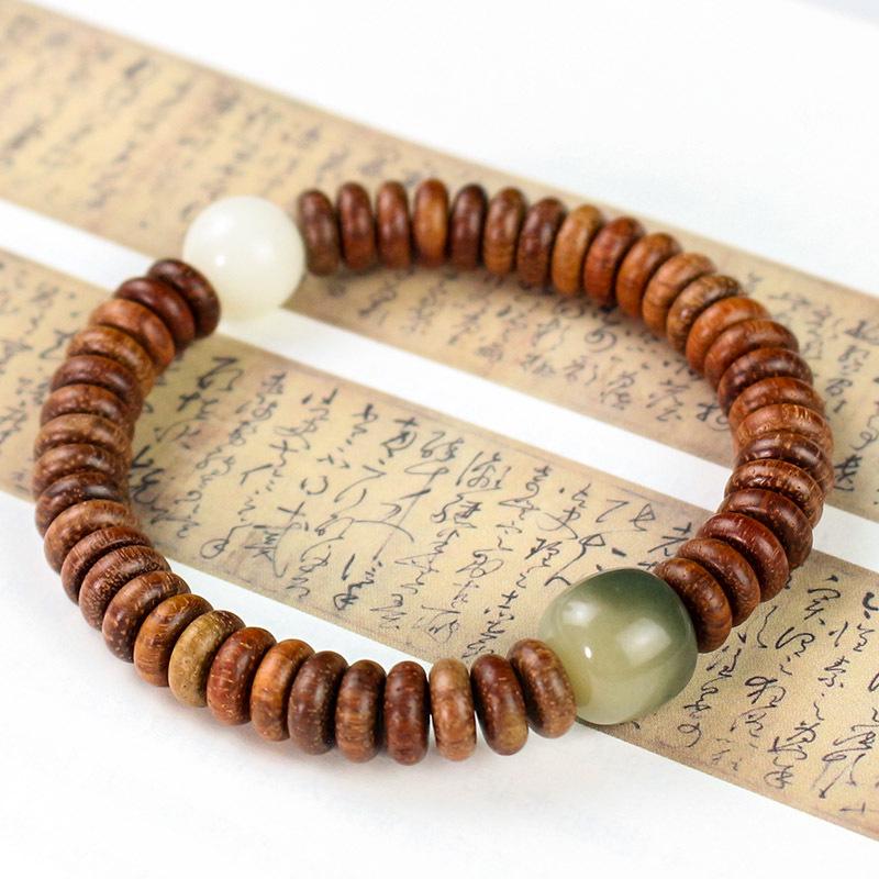 Handcrafted Wooden Bracelet with Burmese Rosewood and Bodhi Root Beads, 3*8MM, Unisex Design for Couples
