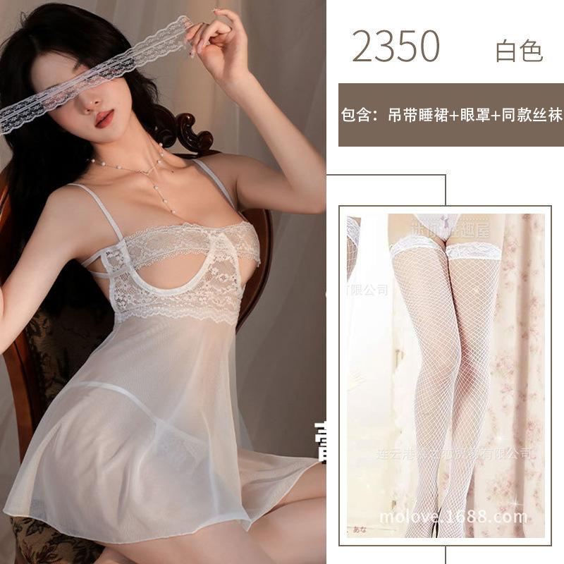 Sexy Mesh See-through Lace Erotic Underwear Hollow Breast Suspender Free Open Gear Uniform