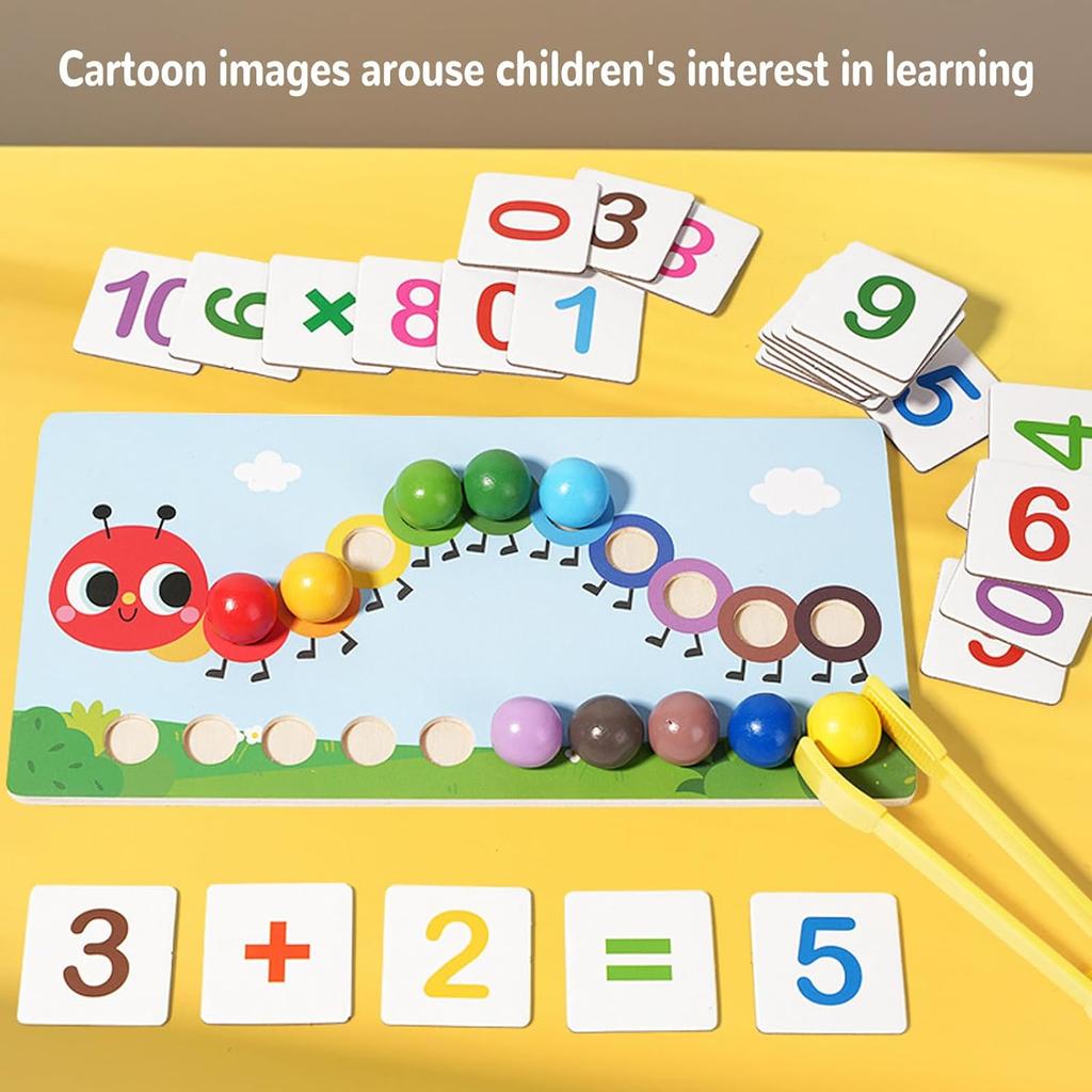 Kinder Holz Montessori Clip Perlen Spielzeug Raupe Lernspielzeug für Mathematik & Zählen Frühe Bildung Puzzle Brettspiel für Jungen und Mädchen