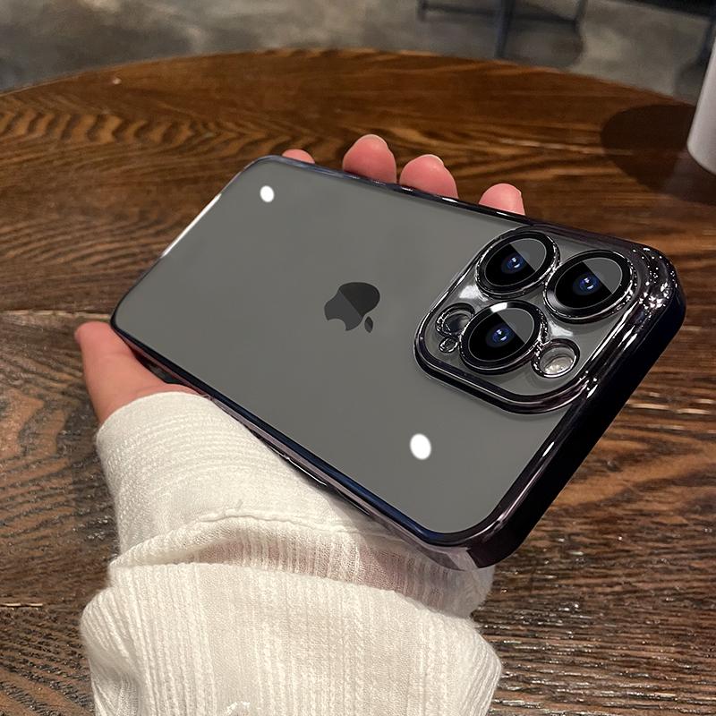 NYHET Luxury Plating Clear Phone Case For iPhone 15 14 13 11 12 Pro Max X XS Max XR 7 8 Plus Full Lens Protector Silikondeksel