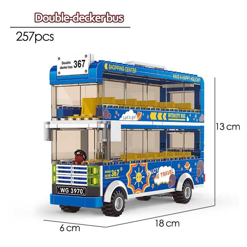 Město Londýn Autobus Cihlový Dvoupatrový školní autobus Model Vozidla Auto pro Děti Hračky Dárky Technické Stavební Bloky