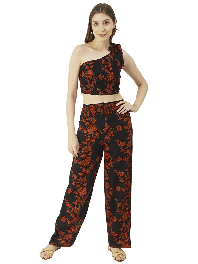 Moomaya Womens Coord Set, Viscose Rayon 2 Pcs Set Crop Top with Palazzo, Resort
