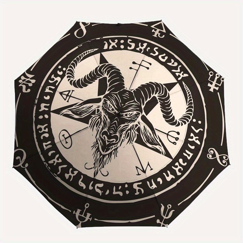 Devilish Goat Head Pentagram Umbrella, Portable 3-Fold Compact Umbrella,Christmas Gift ES503