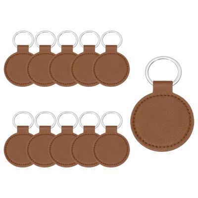 Uxcell Blank PU Leather Laser Engraving Kit with Key DIY Gift 10-Pack Keychains, Round, Ring, (Brown, 2-Inch Diameter)