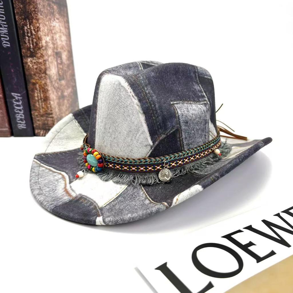 Mountaineering Top Hat Western Cowboy Hat Retro Retro Color Matching One-Word Jazz Hat