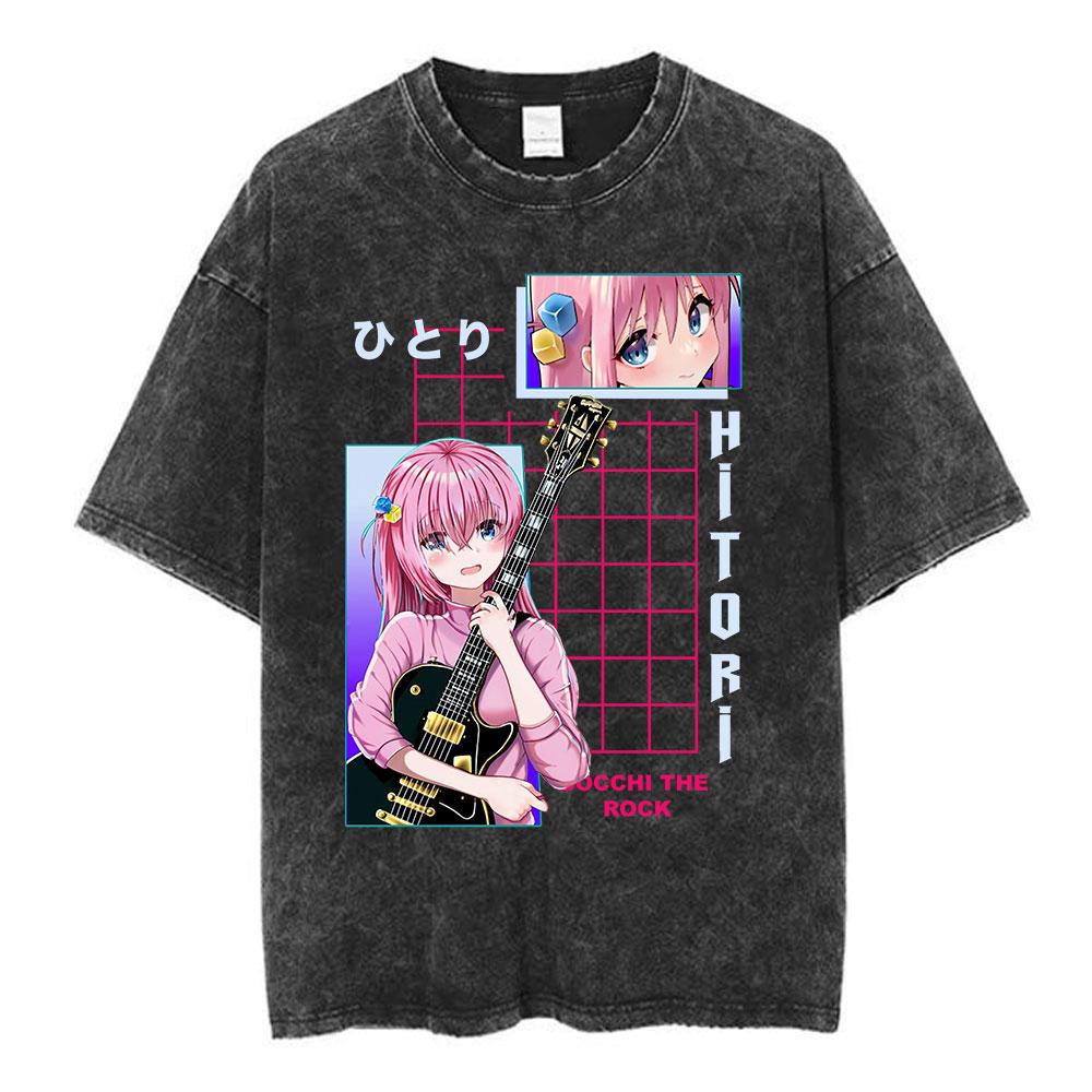 Vintage Washed Bocchi The Rock Ijichi Nijika Yamada Ryo Gotoh Hitori Kita Ikuyo Tshirt Kessoku Band Print T-shirt Men Women Tees