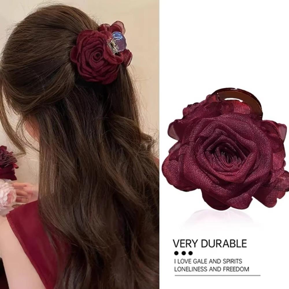 

Elegant Rose Flower Hair Clip Mesh Half-Up Hair Claw Hair Accessories Double-Sided Floral Hairpin