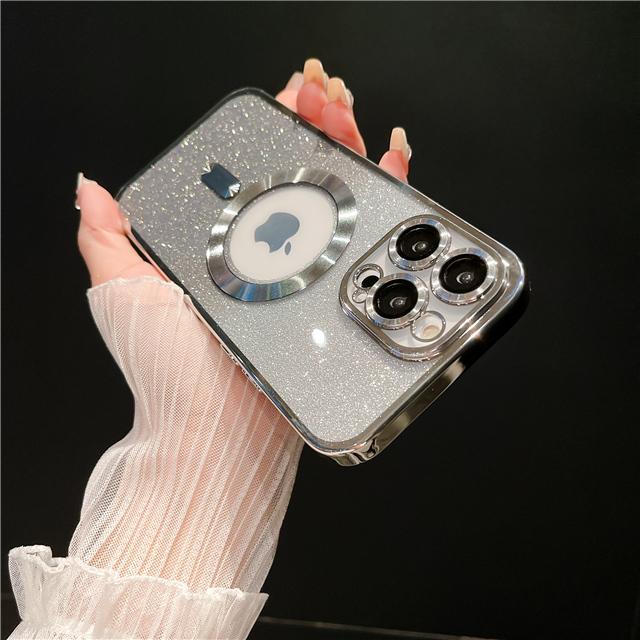 For iPhone 15 Pro Max Luxury Plating Frame Magsafe Magnetic Flash Phone Case For iPhone 11 12 13 14 16Plus Lens Protective Cover