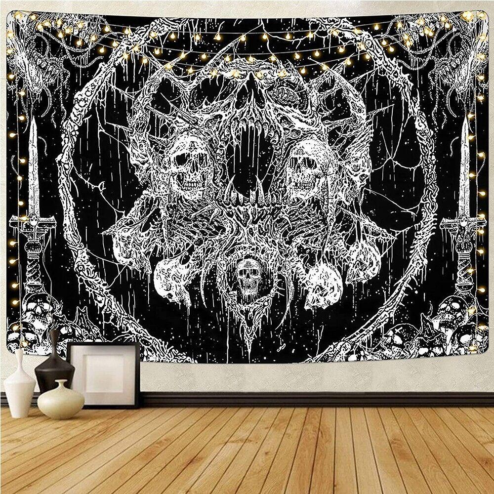 Tapestry Gothic Skull Black White 75x100
