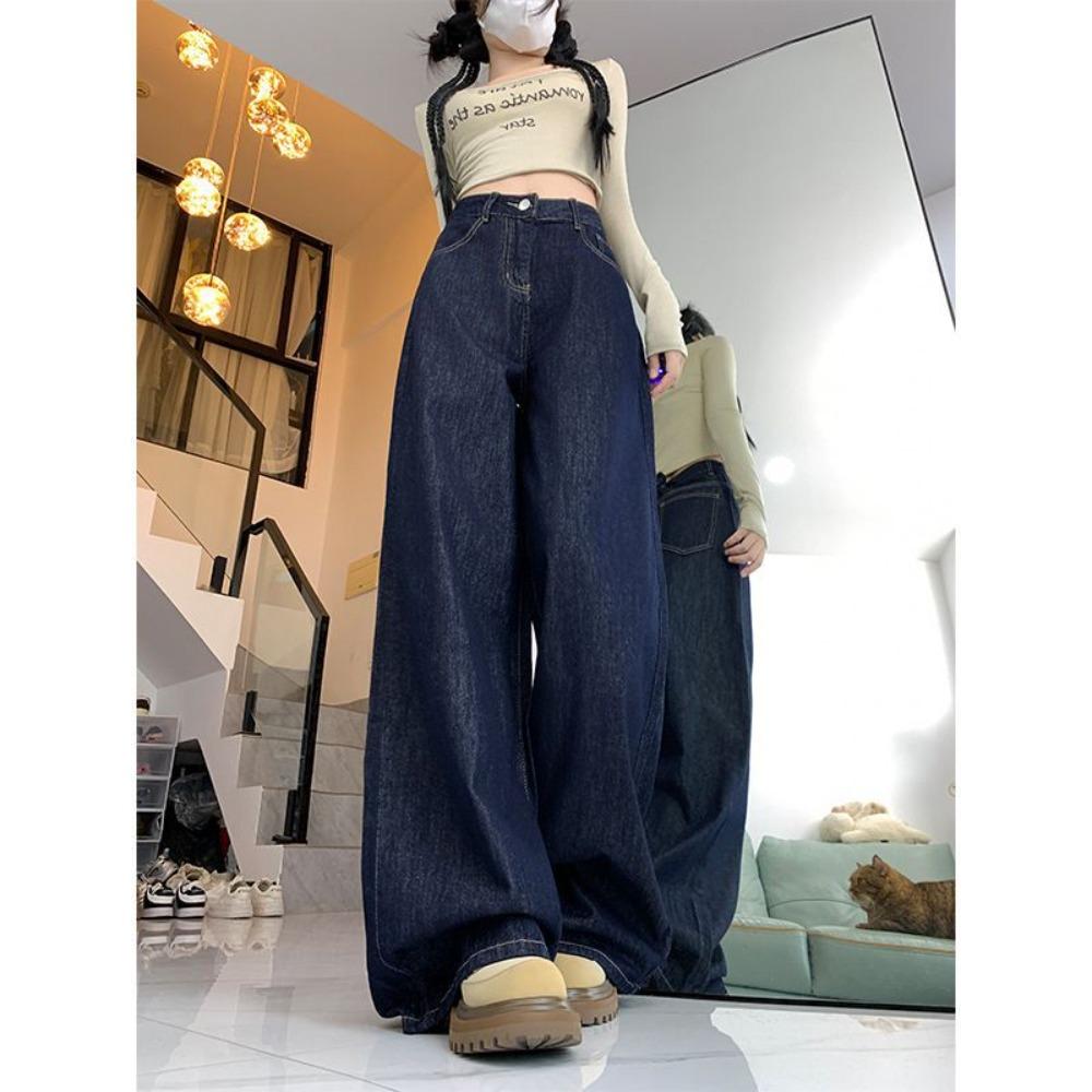 Damen High Waist Weite Beine Jeans Lockere Denim Hose Lässige Streetwear Denim Hose
