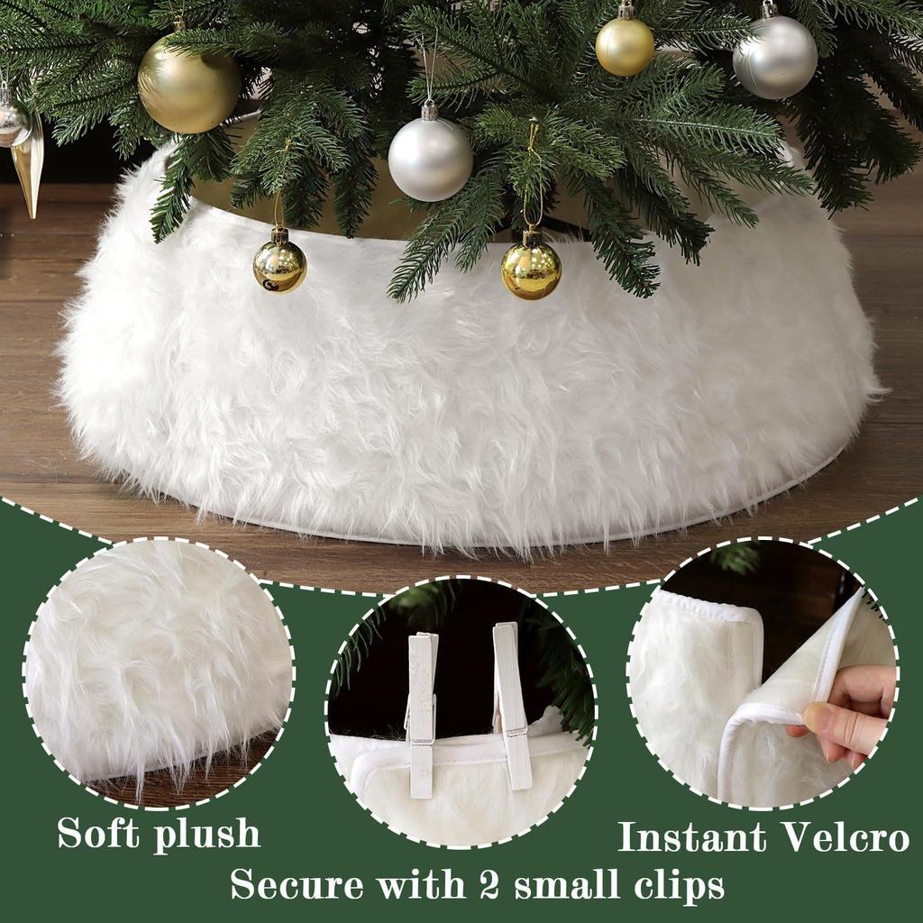 Luxurious White Plush Christmas Tree Skirt with Cross-Border Collar - Elegant Indoor Holiday Decoration