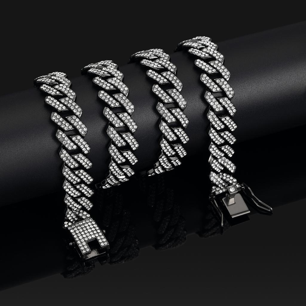 14mm Full Zirconium Cuban Chain Men's Hip Hop Cuban Necklace Bracelet Jewelry