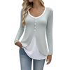 Women's Casual Fashion U-neck Contrast Color Long Sleeve Button T-shirt