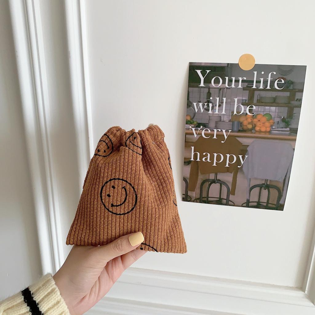 Cute Floral Corduroy Small Coin Purse Drawstring Bag Handbags Woman Jewelry Lipstick Cosmetic Tote Rope Storage Pouch String Bag