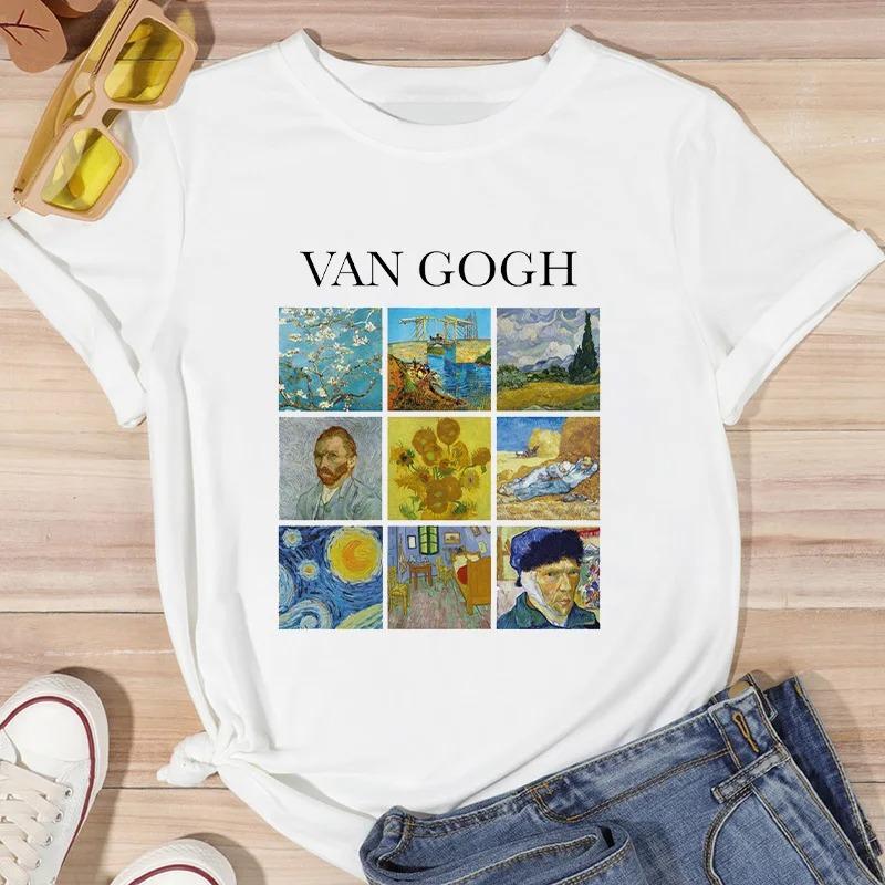 ZX TEE Van Gogh Printed Streetwear Fashion Girls T-Shirts Harajuku White Clothing Short Sleeve Summer Tees Casual Female O-Neck Tops