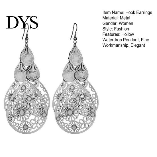Hängende Ohrringe 1 Paar Haken Übertrieben Retro Geometrisch Elegant Hohl Hängende Blumen Wassertropfen Anhänger Damen Mode Schmuck Damen
