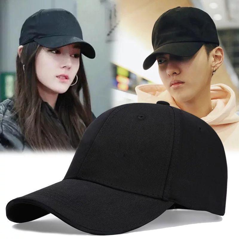Women's Pure Cotton Black Summer Baseball Cap with Adjustable Copper Buckle - Versatile Duckbill Design, Korean Style.