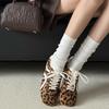 Damen Retro Leopard Print Sneaker - Herbst/Winter 2025 Schnürschuh Quadratische Zehenpartie Lässige Ballerinas in Braun