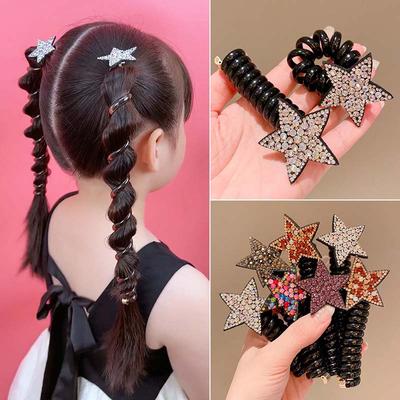 New Colorful Rhinestone Pentagram Star Hair Ties For Children Elastic Ponytail Hair Bands Rubber Tie Telephone Wire Accessories
