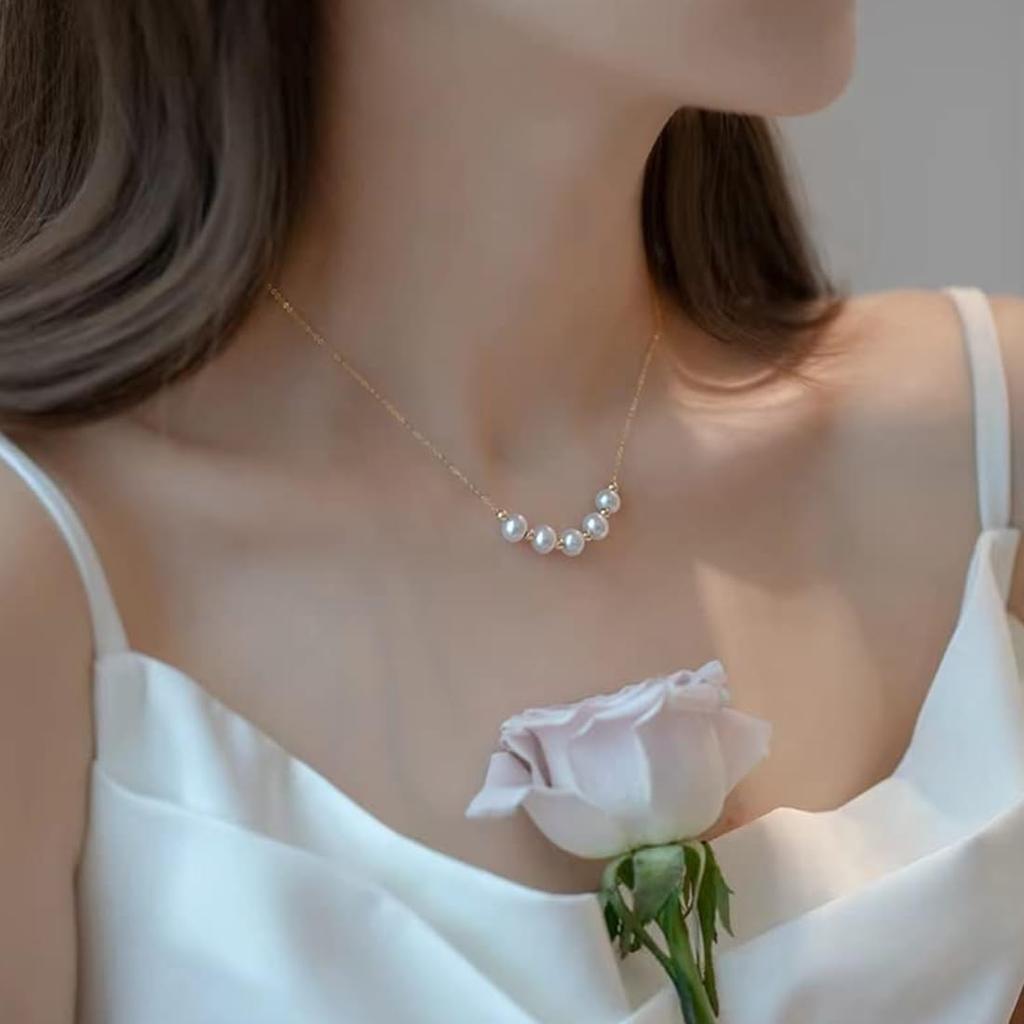 Genuine Pearl Necklace for White Freshwater 14K Handmade 45cm NP11J [Stjarna] Women, Pearl, 6-7mm, Gold, Necklace, Adjustable,