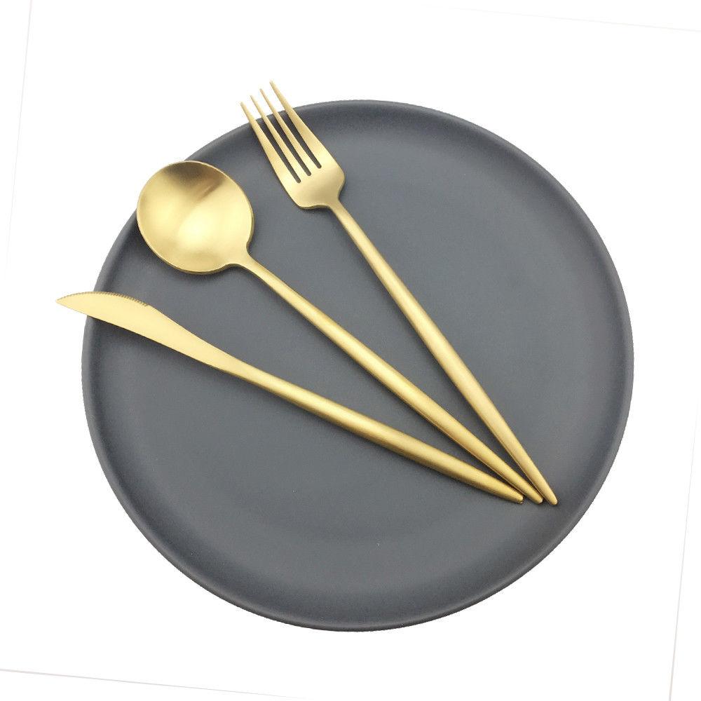 4 Pcs/Set Pure Matte Gold Dinnerware Knife 410 Stainless Steel Western Cutlery Durable Kitchen Food Tableware Dinner Set